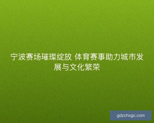 宁波赛场璀璨绽放 体育赛事助力城市发展与文化繁荣
